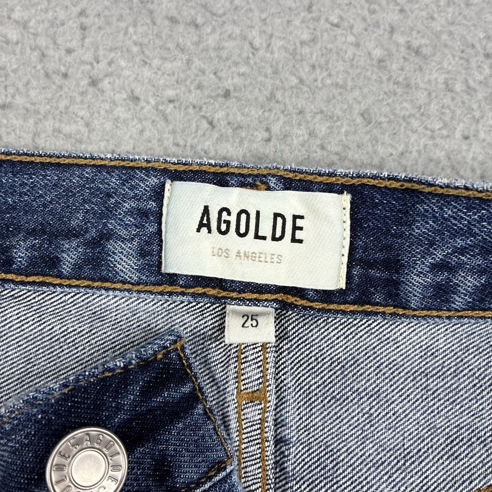 AGOLDE Fran Jeans Women's 25 Blue Straight Leg High Rise Distressed Button Fly - Picture 5 of 16